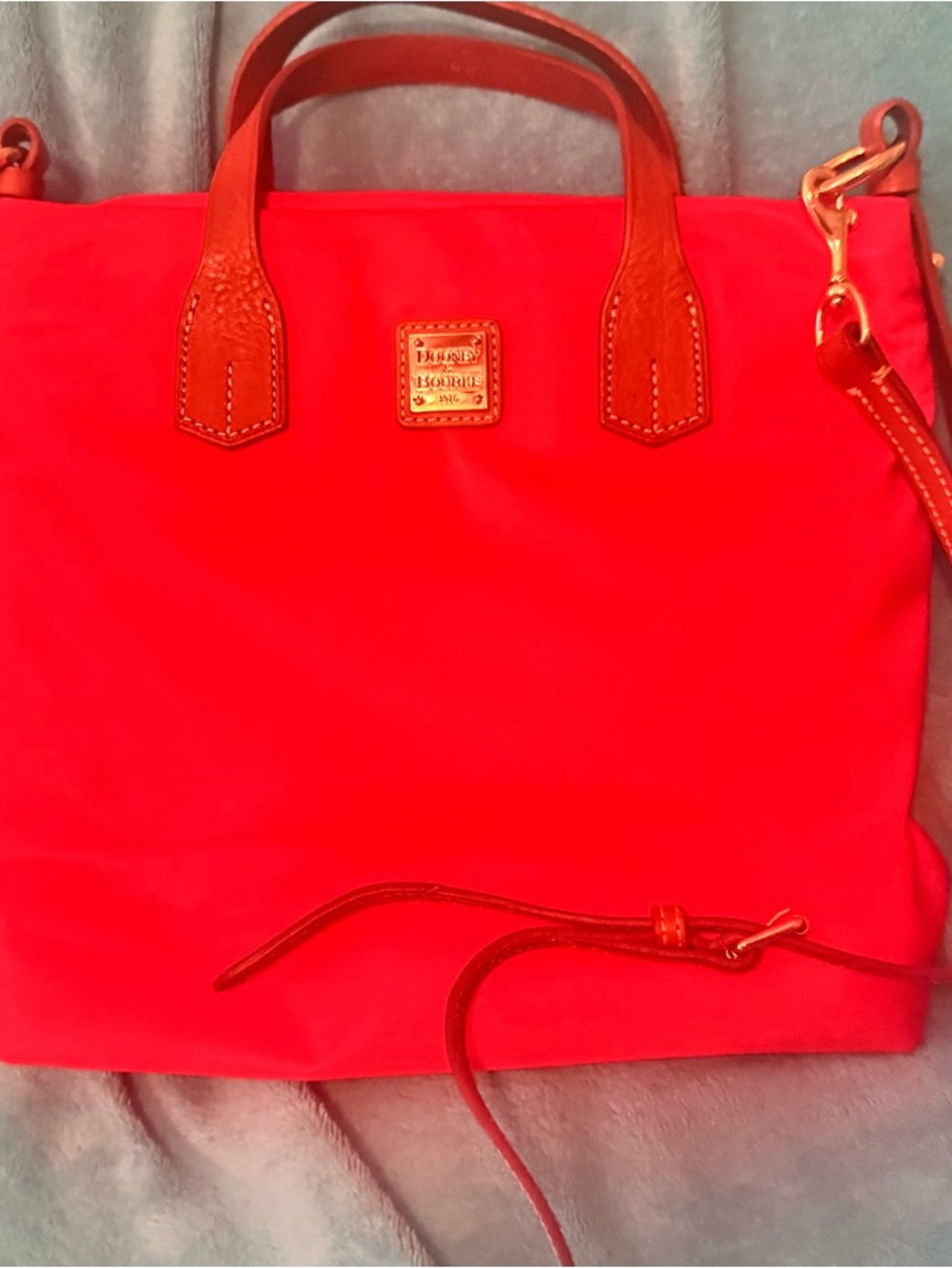 Dooney & Bourke Red Women's nylon Tote Bag with Brown Leather Trim - Picture 7 of 8